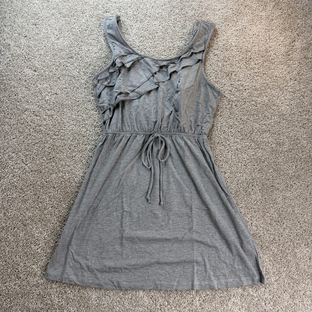 Self Esteem Y2K Dress Womens Large Gray Ruffle Scoop Neck Tank Jersey Short